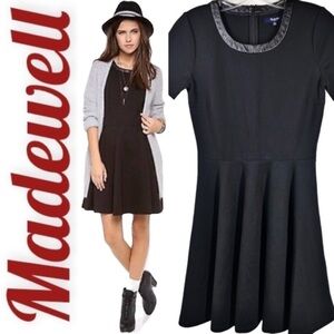 MADEWELL Black Fit & Flare Leather Trim Mini Dress, Size XS